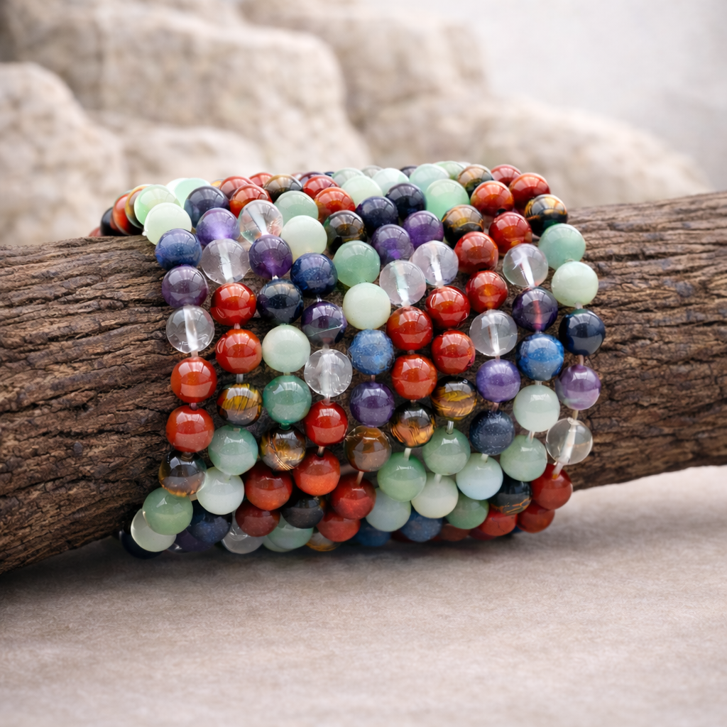 Bracelet perle des 7 chakras, qualité AB, bijou d'harmonisation et d'équilibre énergétique.