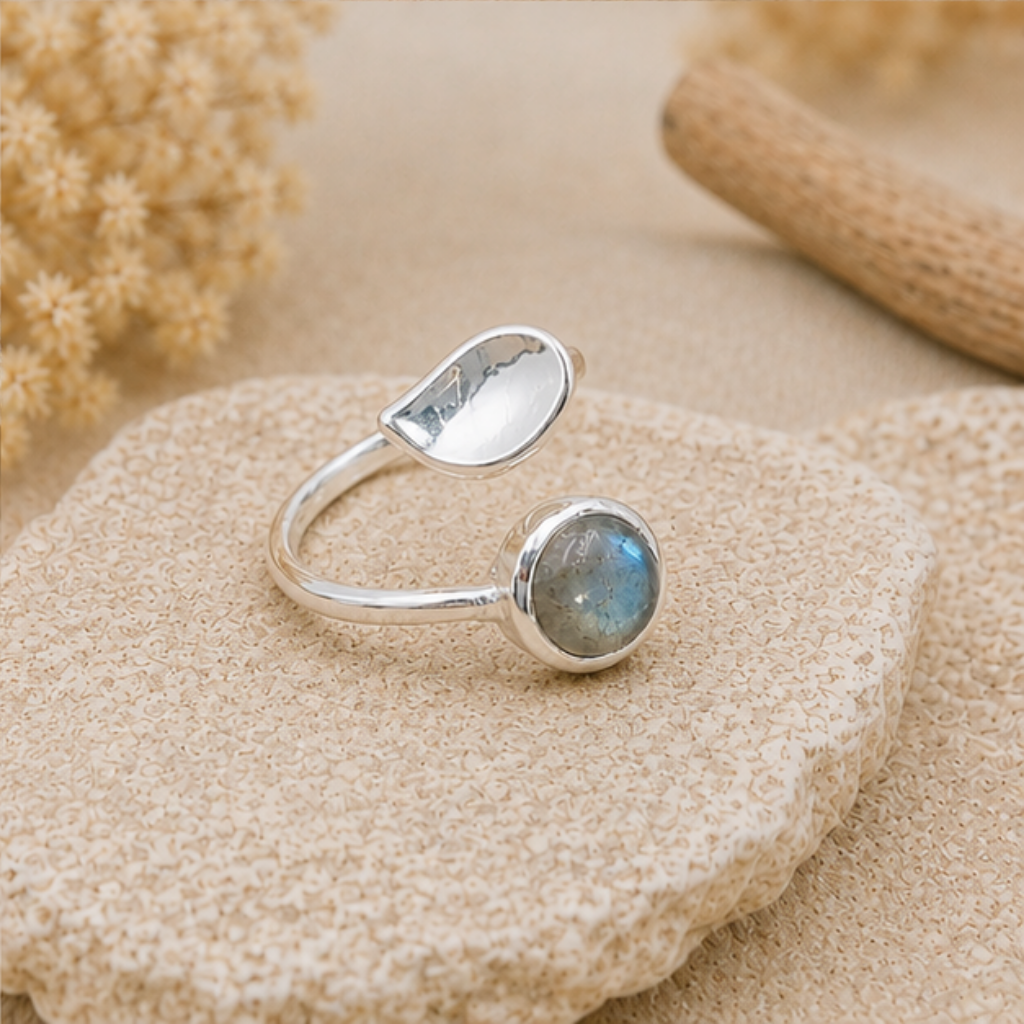 Bague Labradorite pierre naturelle en argent 925 réglable modèle 03