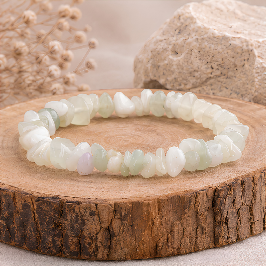Bracelet baroque en jade de chine naturelle, vue rapprochée