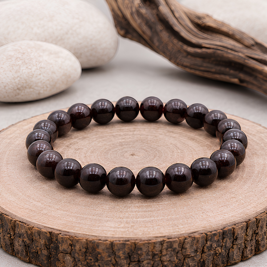 Bracelet en grenat rouge naturelle, perles 8 mm