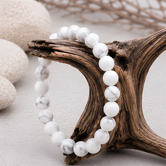 Bracelet en howlite blanche naturelle, perles 8 mm, autre vue