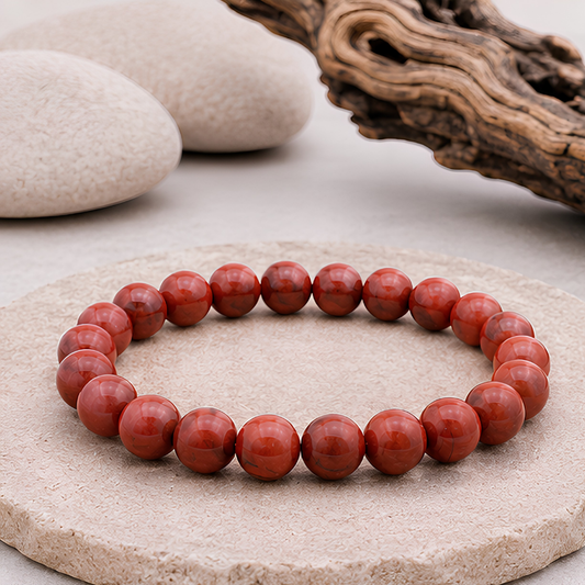 Bracelet en jaspe rouge naturelle, perles 8 mm
