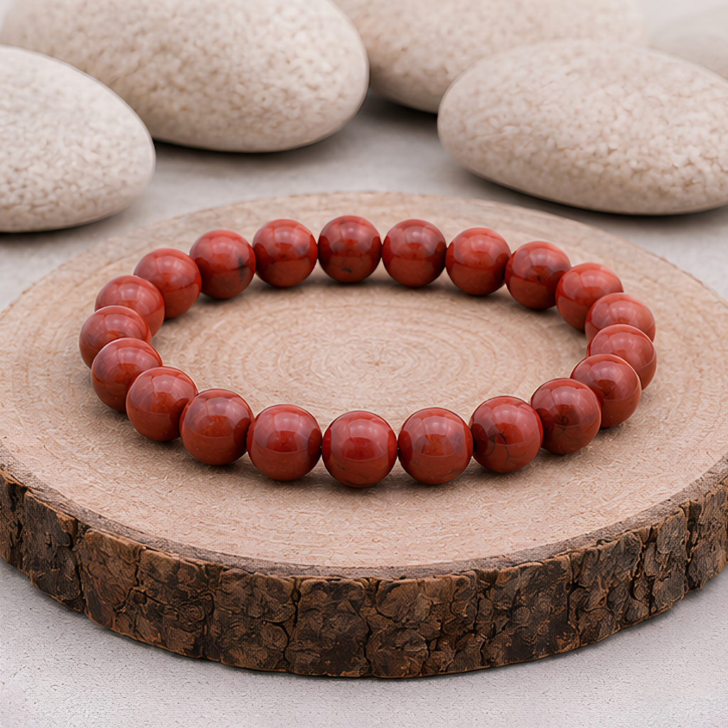 Bracelet en jaspe rouge naturelle, perles 8 mm, présentation du produit