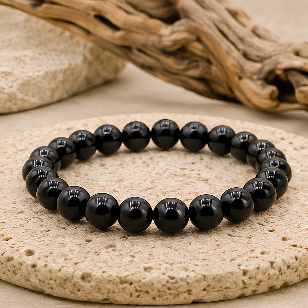 Bracelet en perles d’onyx naturel, 08 mm, présentation du produit
