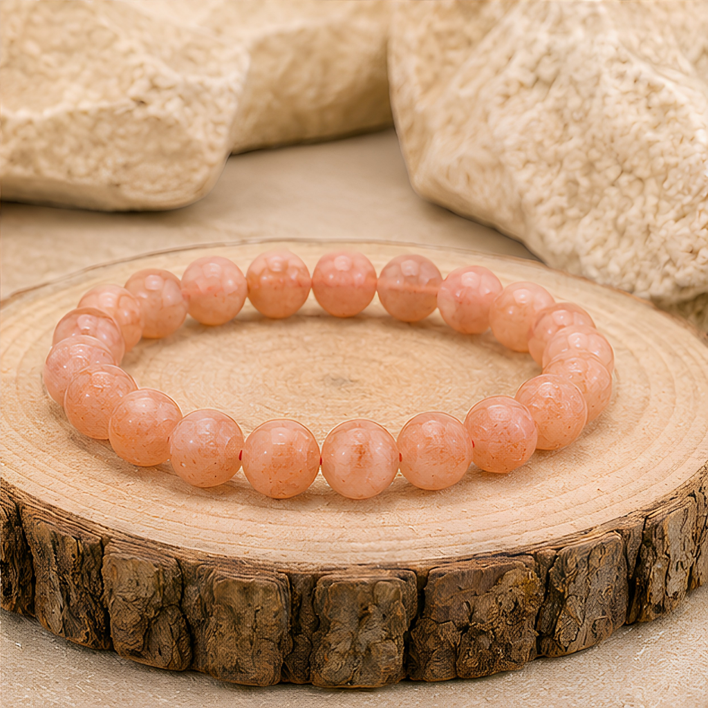 Bracelet en perles de pierre de soleil naturelle, 07 à 08 mm, présentation du produit