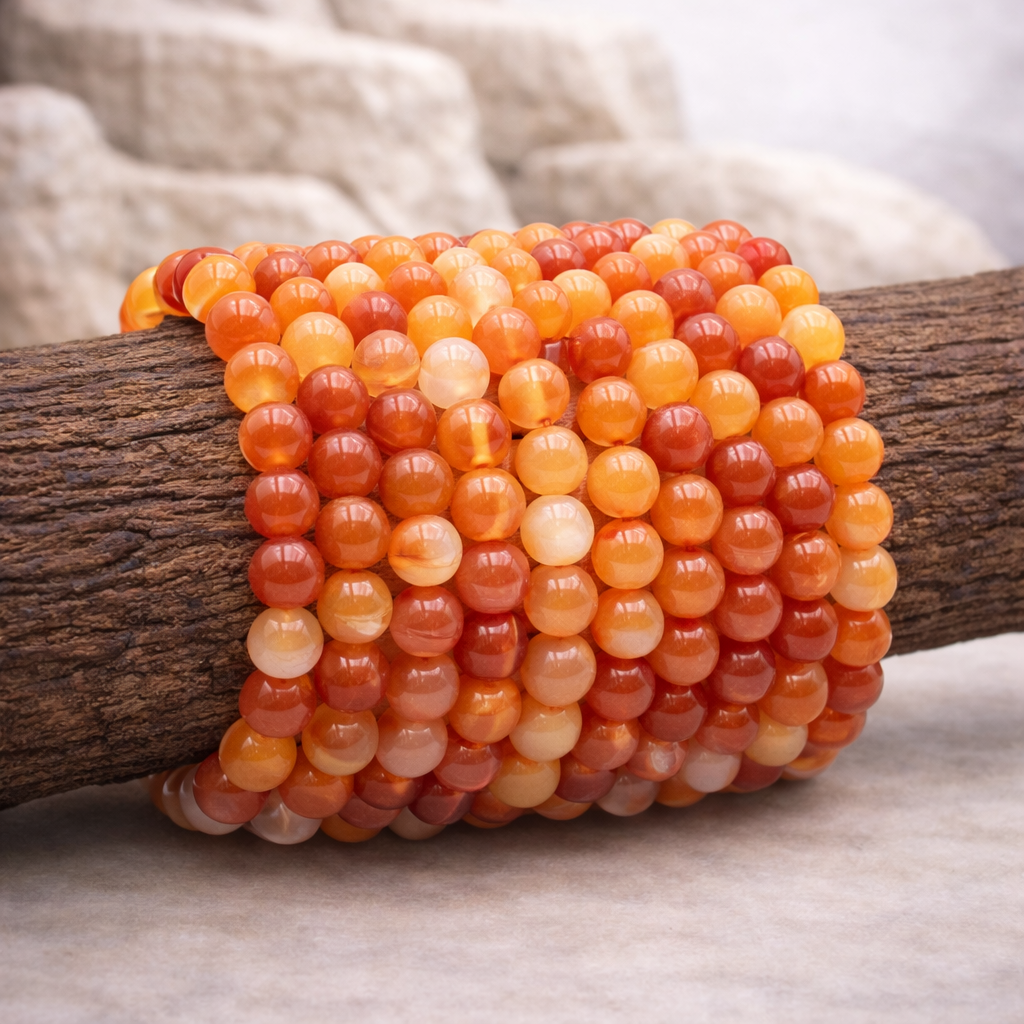 Bracelet perle de Cornaline, qualité A, pierre de la vitalité et de la créativité.