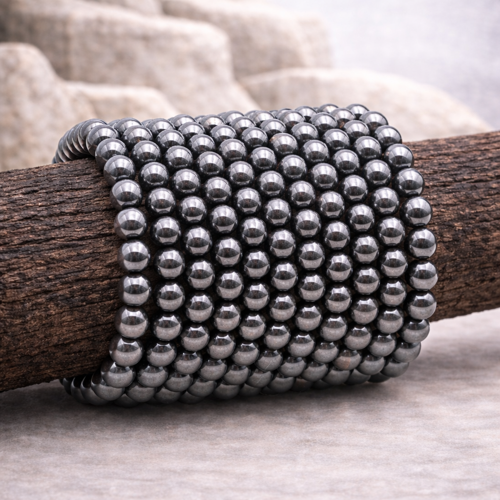 Bracelet perle en Hématite, qualité A, pierre de l'ancrage et de la protection.