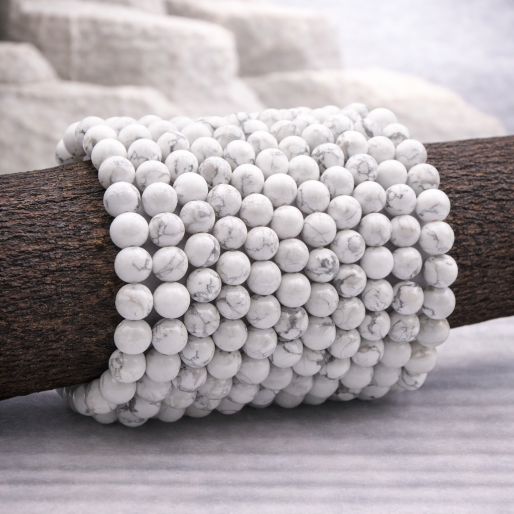Bracelet perle en Howlite blanche, qualité A, pierre de calme et de sagesse.