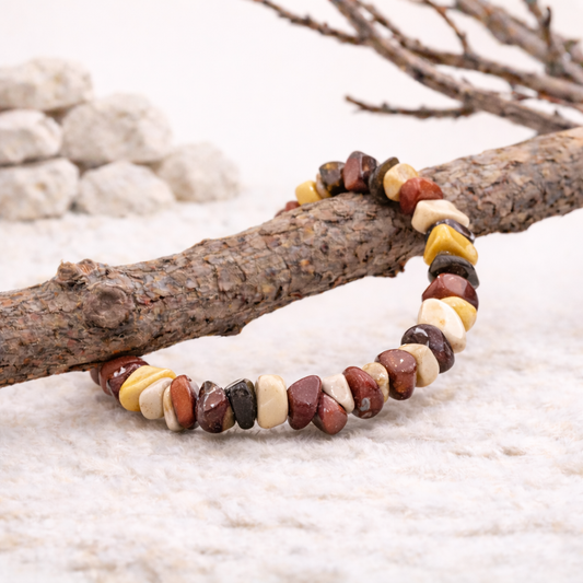 Bracelet baroque en Jaspe Mokaïte, qualité A, pierre d'ancrage et de vitalité.