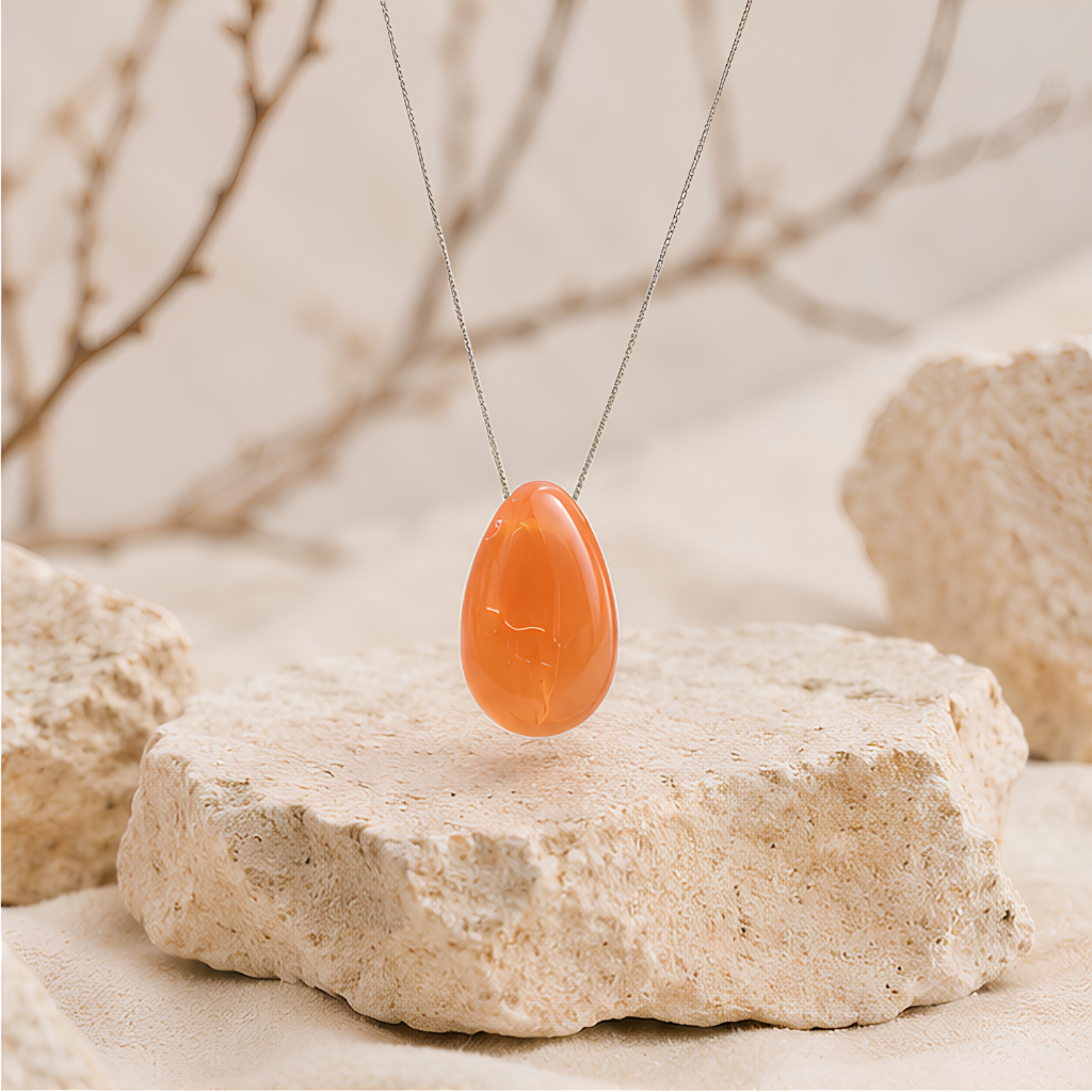 Pendentif en pierre percée de cornaline naturelle, autre vue