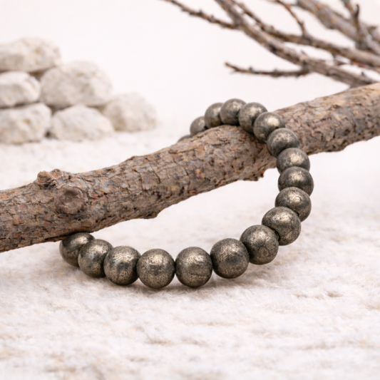 Bracelet perle en Pyrite, qualité A, pierre de protection et de prospérité.