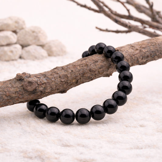 Bracelet perle en Tourmaline noire, qualité A, pierre de protection et d'ancrage.