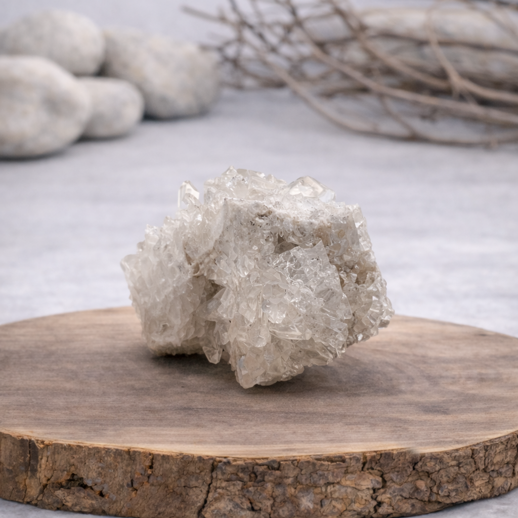 Druse de Cristal de roche 113g Référence : DRU02, qualité AA, pierre de clarté et d'amplification énergétique.