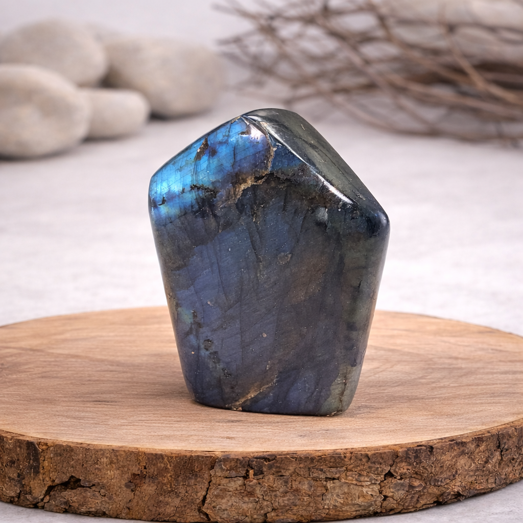 Forme libre Labradorite, référence LAB03 de 486g, qualité AA, pierre de protection et d'intuition.
