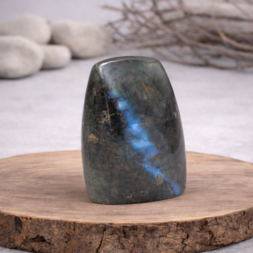Forme libre Labradorite, référence LAB02 de 323g, qualité AA, pierre de protection et d'intuition.