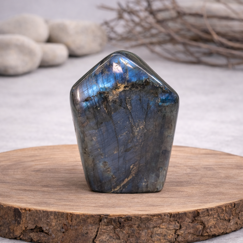 Forme libre Labradorite, référence LAB03 de 486g, qualité AA, pierre de protection et d'intuition.