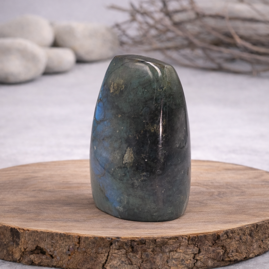 Forme libre Labradorite, référence LAB02 de 323g, qualité AA, pierre de protection et d'intuition.