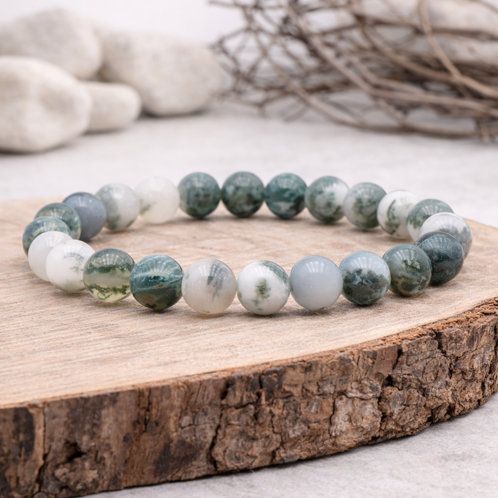 Bracelet perle en Agate arbre, qualité A, pierre d'enracinement