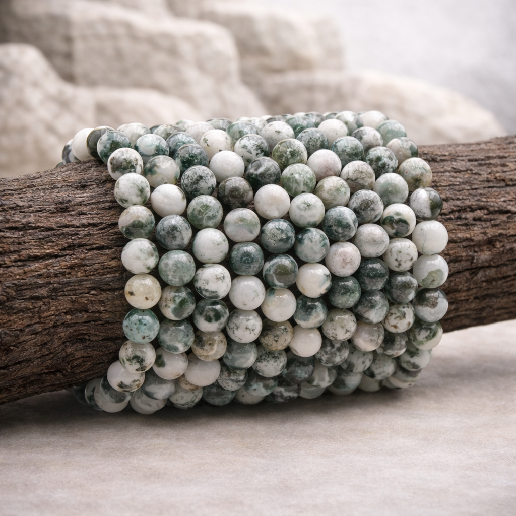 Bracelet perle en Agate arbre, qualité A, pierre d'enracinement