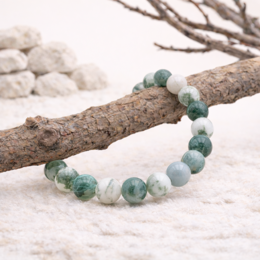 Bracelet perle en Agate arbre, qualité A, pierre d'enracinement