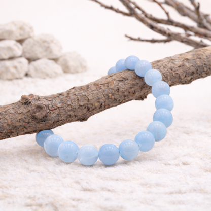 Bracelet perle en Aigue Marine, qualité A, pierre d'apaisement et de communication