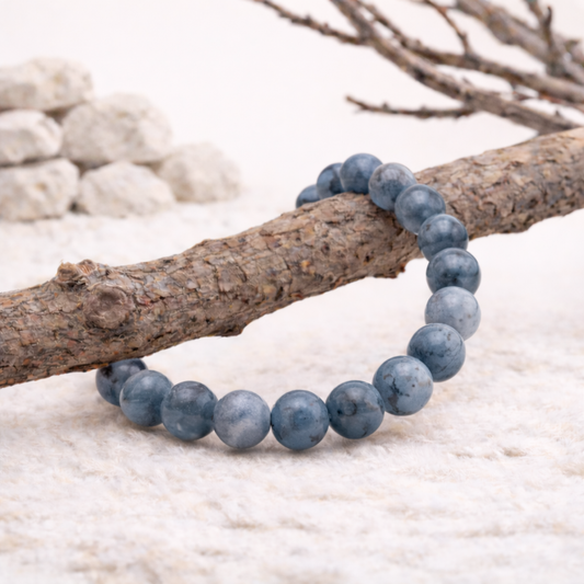 Bracelet perle en Aigue marine de Bahia, qualité A, pierre de l'apaisement et de la communication.