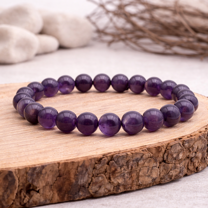 Bracelet perle en Améthyste d'Uruguay, qualité A+, pierre de la sagesse et de l'élévation spirituelle