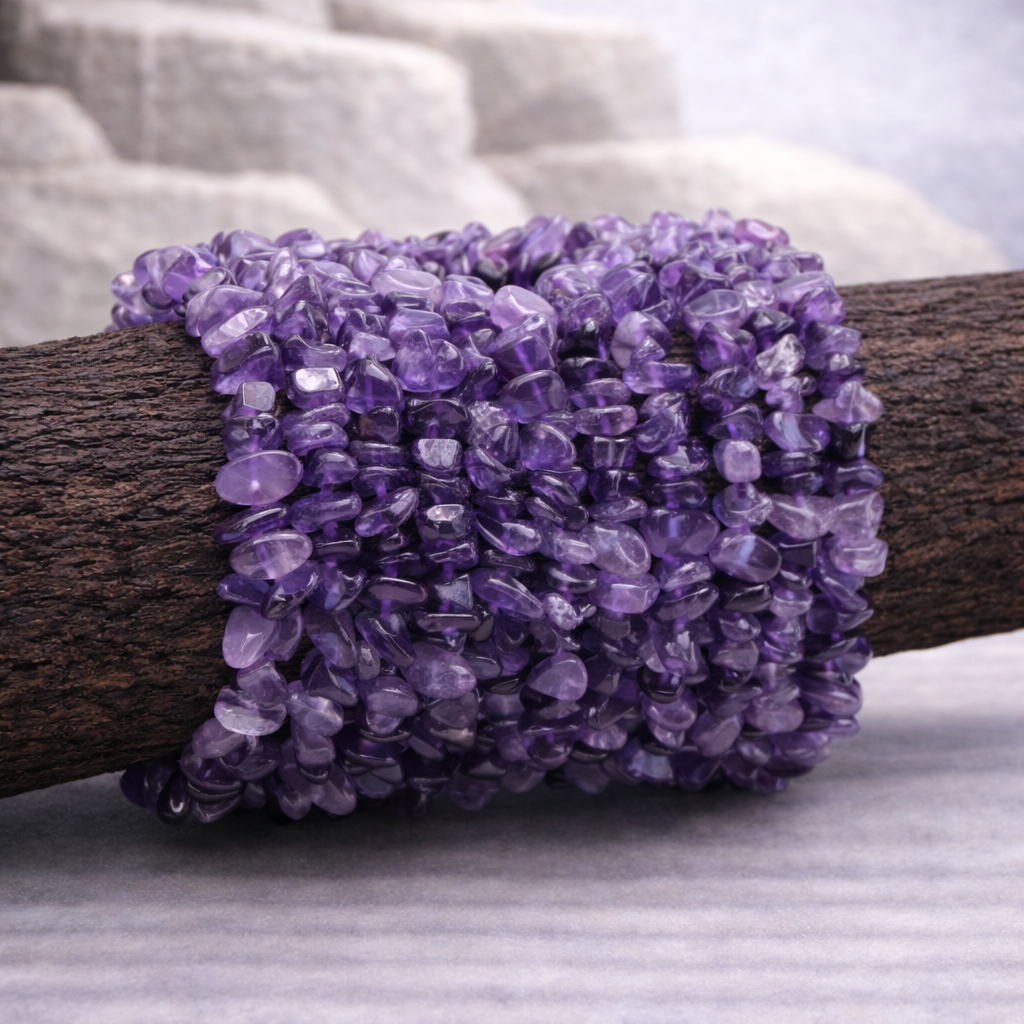 Bracelet baroque en Améthyste, qualité AA, pierre de la sagesse et de l'élévation spirituelle.