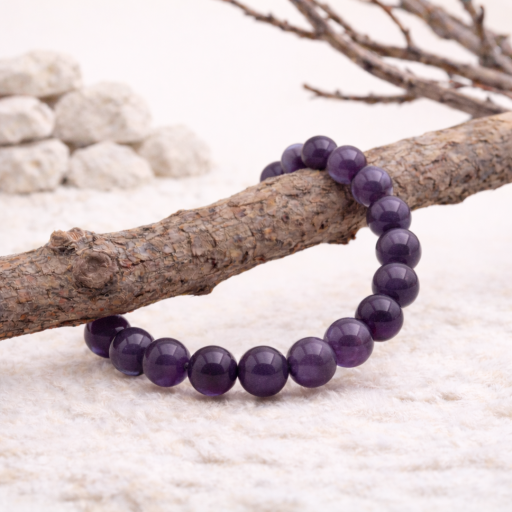 Bracelet perle en Améthyste d'Uruguay, qualité A+, pierre de la sagesse et de l'élévation spirituelle