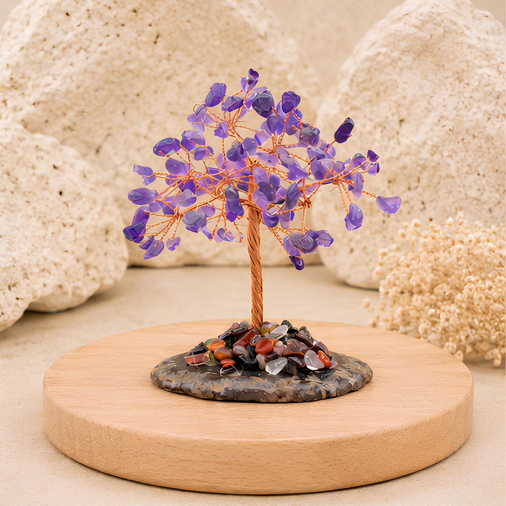Petit arbre décoratif en pierres de améthyste, autre vue