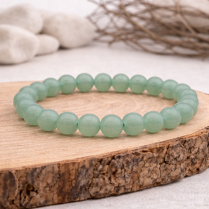 Bracelet perle d'Aventurine verte, qualité A, pierre de l'harmonie et de la chance.