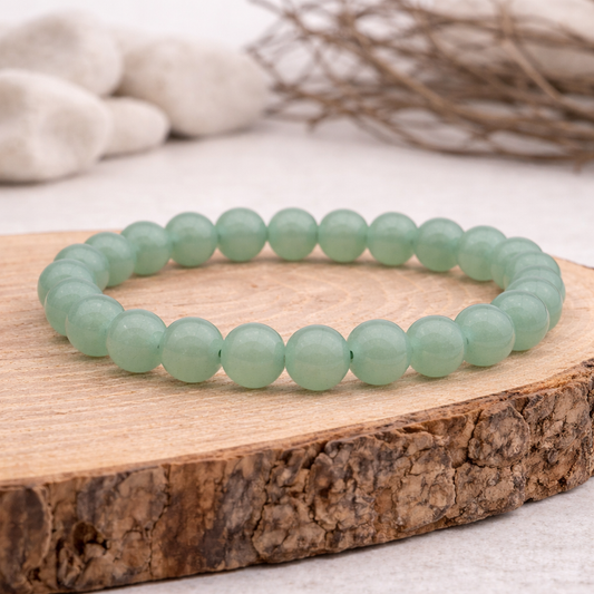 Bracelet perle d'Aventurine verte, qualité A, pierre de l'harmonie et de la chance.