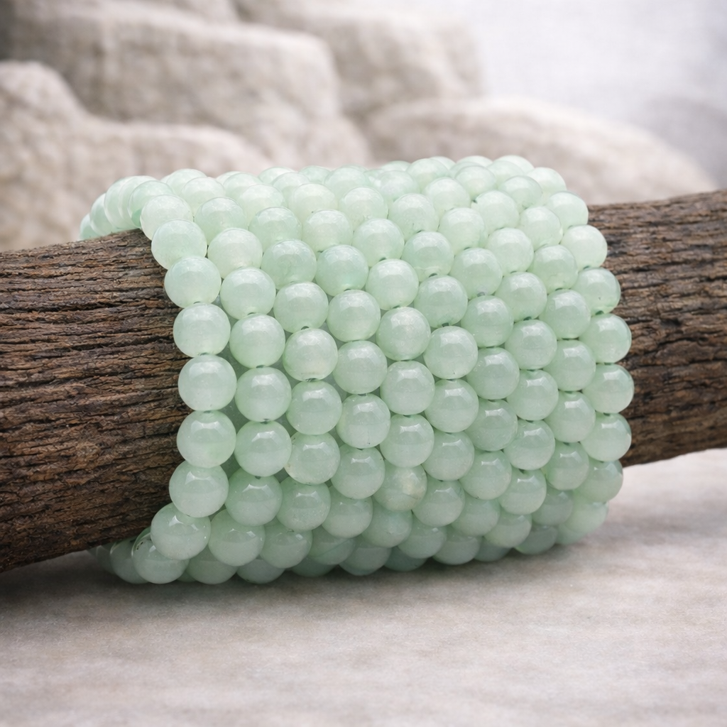 Bracelet perle d'Aventurine verte, qualité A, pierre de l'harmonie et de la chance.