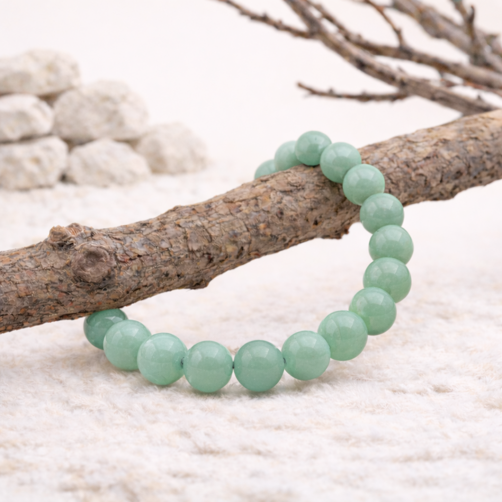 Bracelet perle d'Aventurine verte, qualité A, pierre de l'harmonie et de la chance.