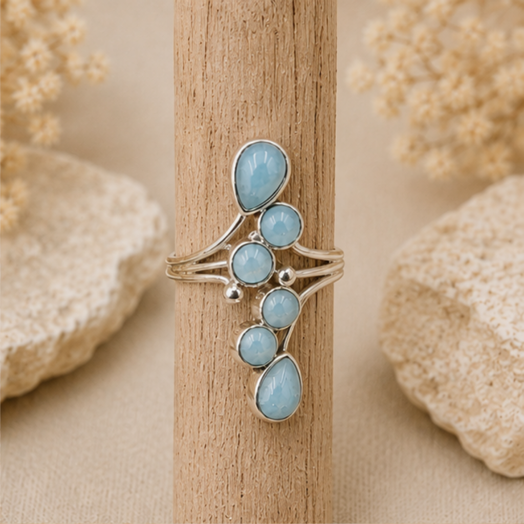 Bague Aigue-marine pierre naturelle en argent 925 réglable modèle 01