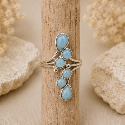 Bague Aigue-marine pierre naturelle en argent 925 réglable modèle 01