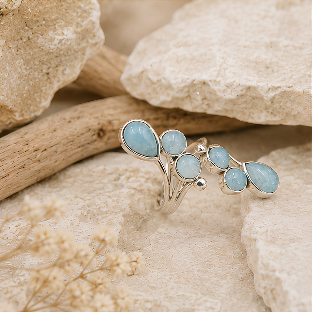 Bague réglable en argent 925 et Aigue-marine naturelle du Brésil