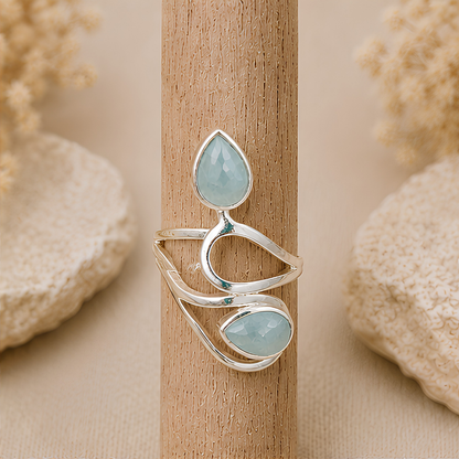 Bague Aigue-marine pierre naturelle en argent 925 réglable modèle 02