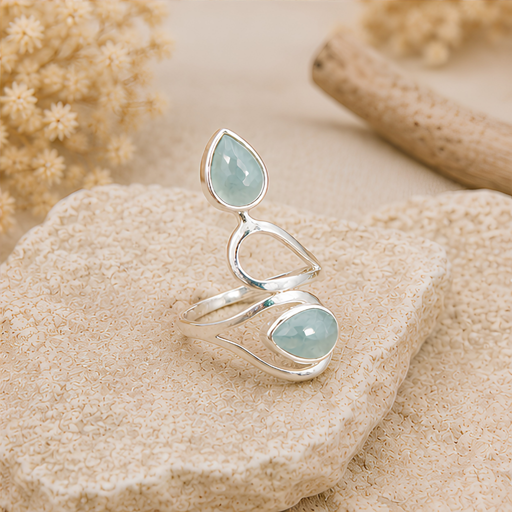 Bague Aigue-marine argent 925 avec pierre naturelle qualité AA