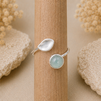 Bague pierre Aigue-marine naturelle sur monture en argent 925
