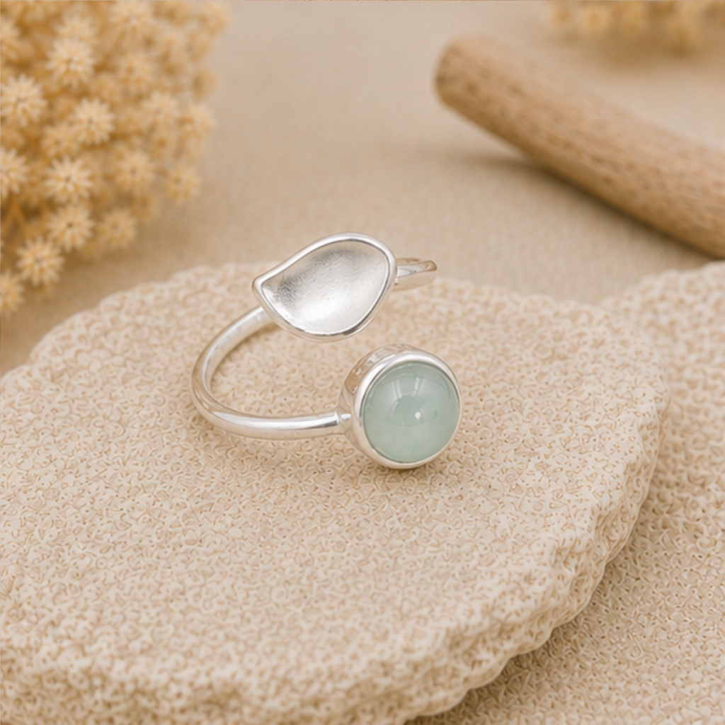 Bague Aigue-marine pierre naturelle en argent 925 réglable modèle 03