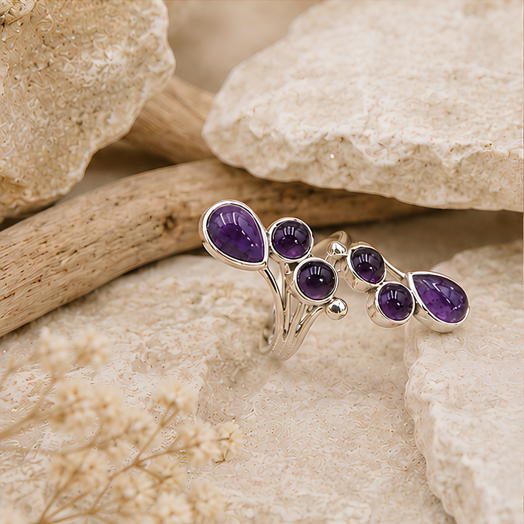 Bague Améthyste pierre naturelle en argent 925 réglable modèle 01
