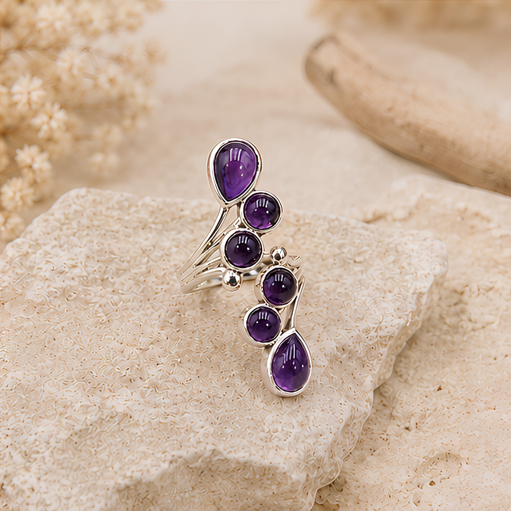 Bague pierre Améthyste naturelle sur monture en argent 925