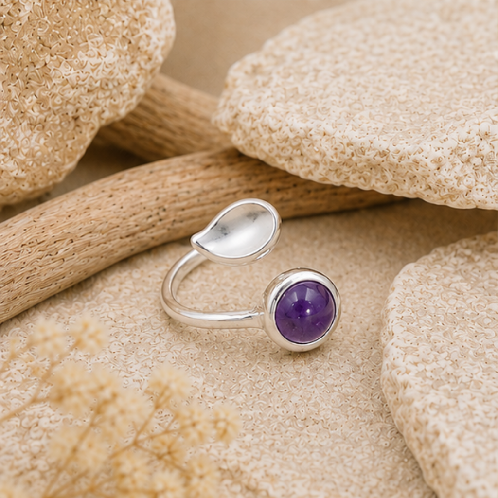 Bague pierre Améthyste naturelle sur monture en argent 925