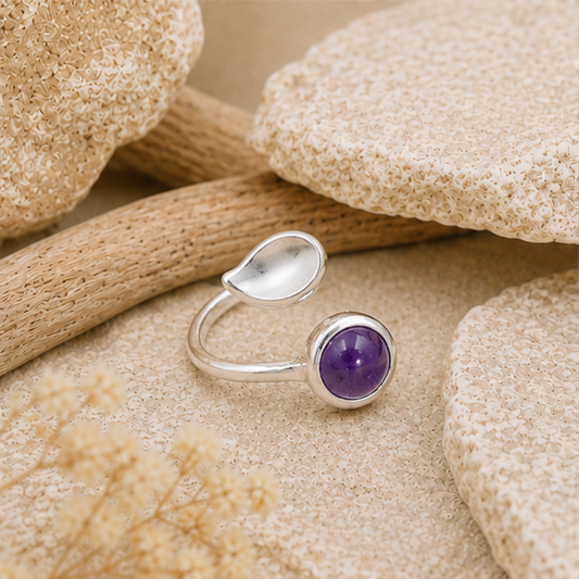 Bague pierre Améthyste naturelle sur monture en argent 925