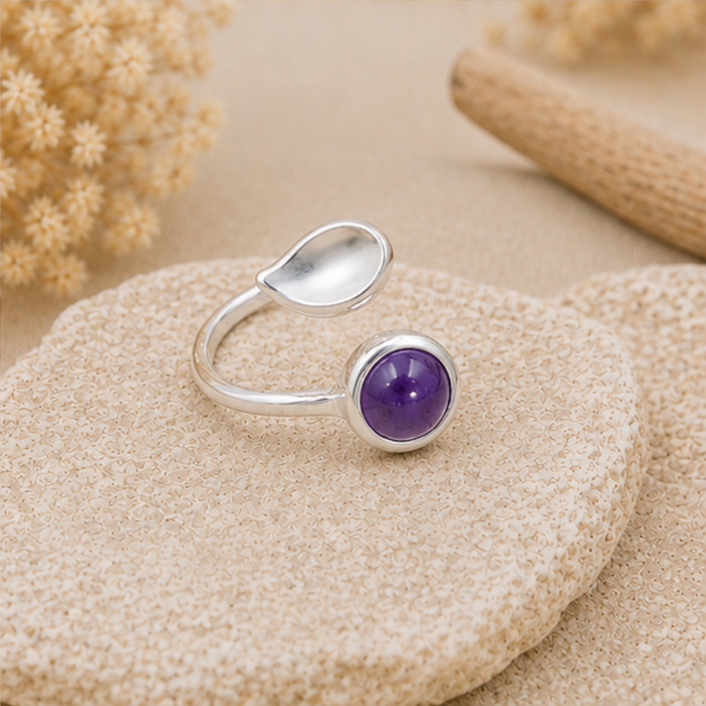 Bague Améthyste pierre naturelle en argent 925 réglable modèle 03