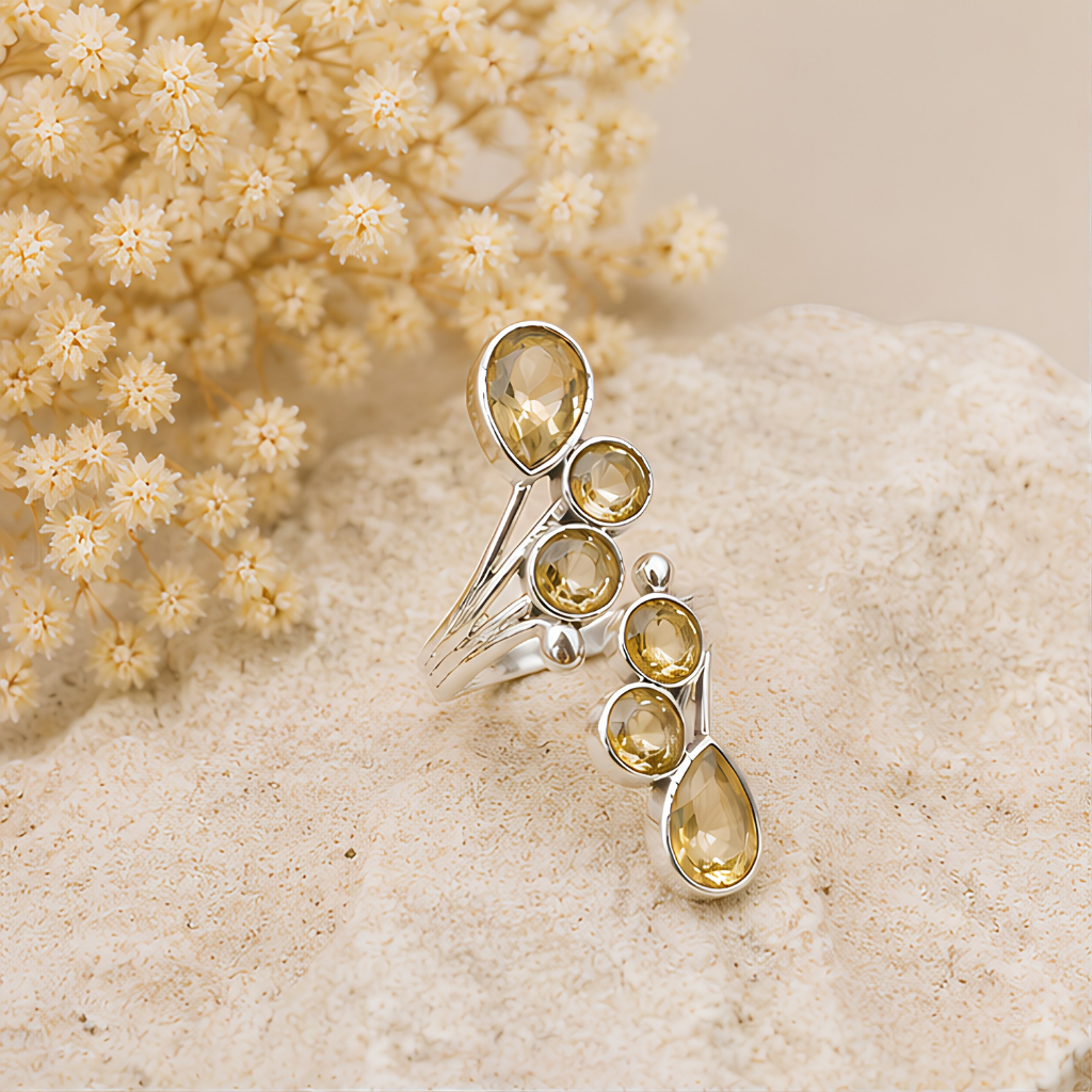 Bague Citrine naturelle argent 925 avec pierre facettée qualité AAA