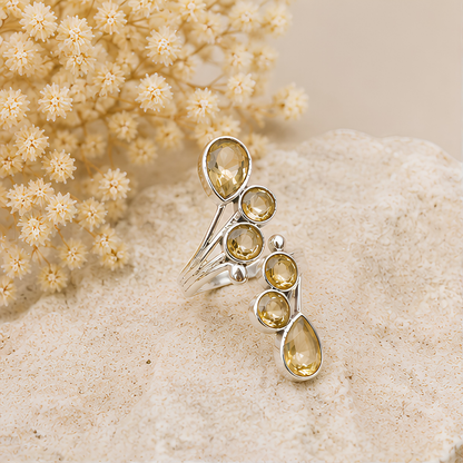 Bague Citrine naturelle argent 925 avec pierre facettée qualité AAA