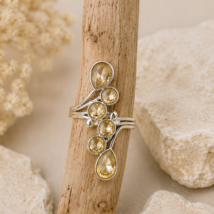 Bague pierre Citrine naturelle facettée sur monture en argent 925