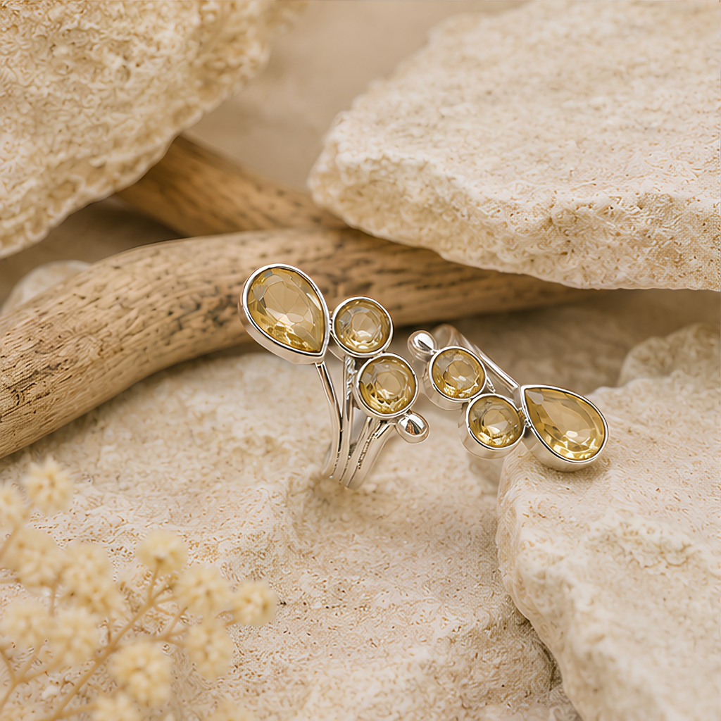 Bague réglable en argent 925 et Citrine naturelle de Madagascar